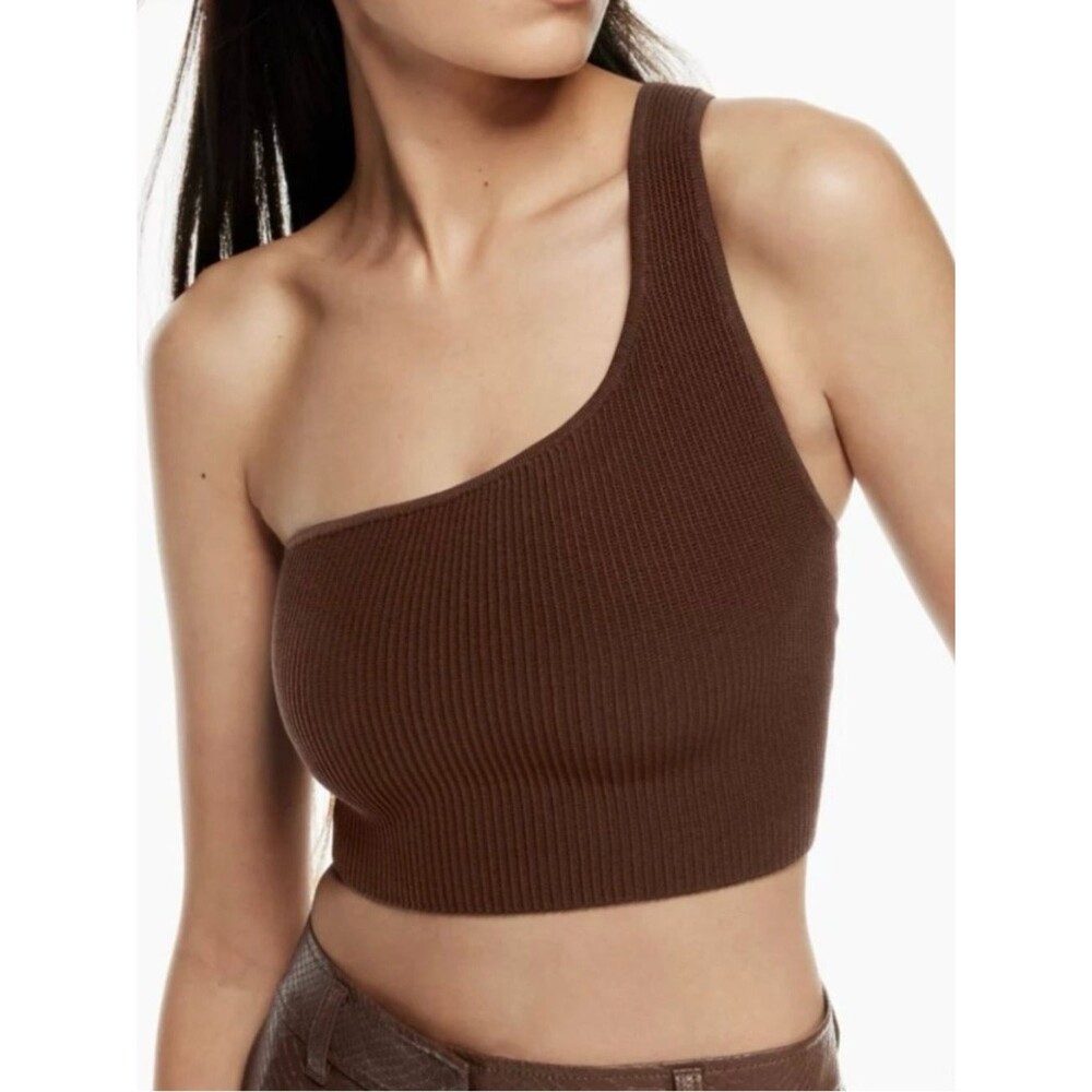 Aritzia Babaton Brown One Shoulder Sculpt Knit Cropped Tank Top Women’s Sz Large